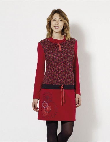 Knitted 97% cotton 3% elastane dress with gabon print