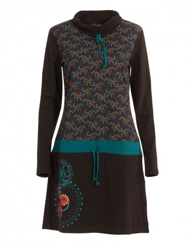 Knitted 97% cotton 3% elastane dress with gabon print