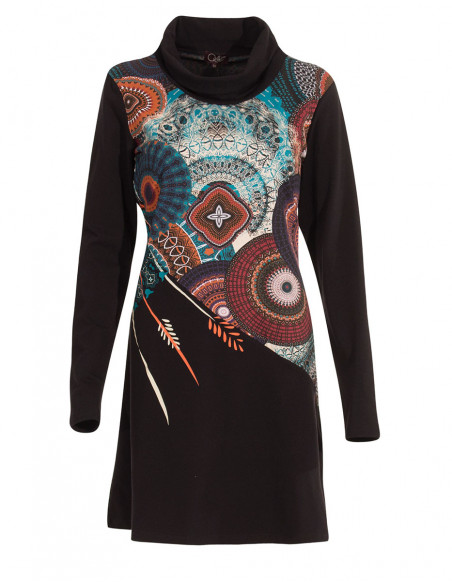Knitted 97% cotton 3% elastane dress with bamako print