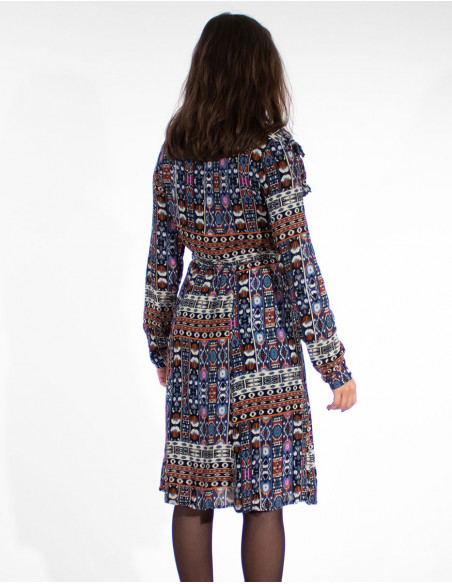 Rayon crepe dress with lining and santiago print