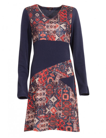 Knitted 97% polyester 3% elastane dress with delhi print