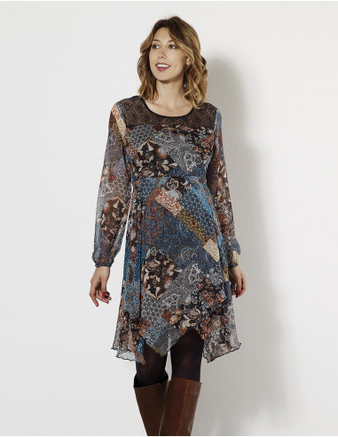 Robe Mousseline Polyester Doublee Imprimée