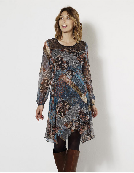 Robe Mousseline Polyester Doublee Imprimée