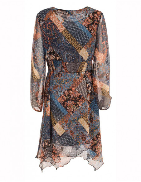 Polyester chiffon dress with lining and print orient