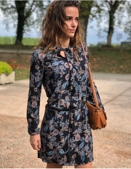 Rayon moss crepe dress with long sleeves and jakarta print