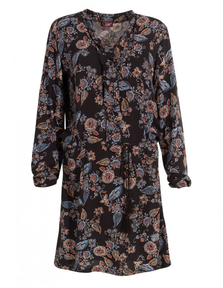 Rayon moss crepe dress with long sleeves and jakarta print