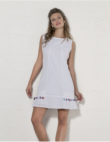 Robe Coton Blanc Brodee Doublee Sans Man