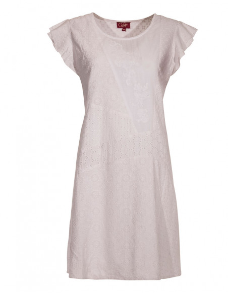 Robe Coton Blanc Brodee Doublee