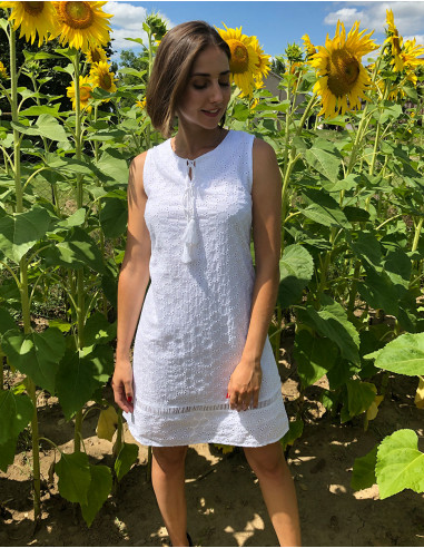 Robe Coton Blanc Brodee Doublee Sans Man