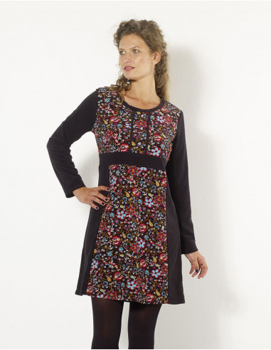 Knitted polyester dress with printemps print