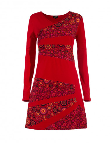 Knitted 97% cotton 3% elastane dress with tibet patch