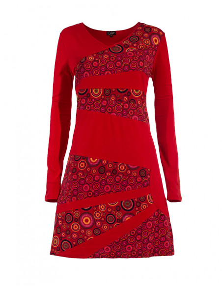 Knitted 97% cotton 3% elastane dress with tibet patch