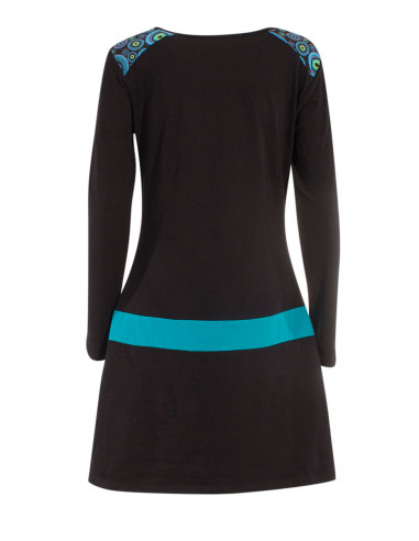 Knitted 97% cotton 3% elastane dress with tibet print and patch