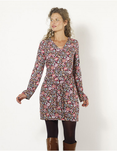 Rayon twill dress with printemps print