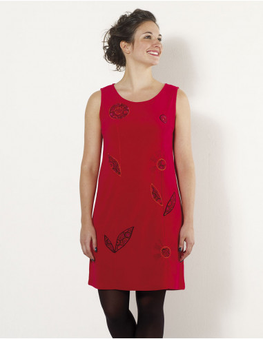 Knitted polyester velvet dress with embroidered sleeves
