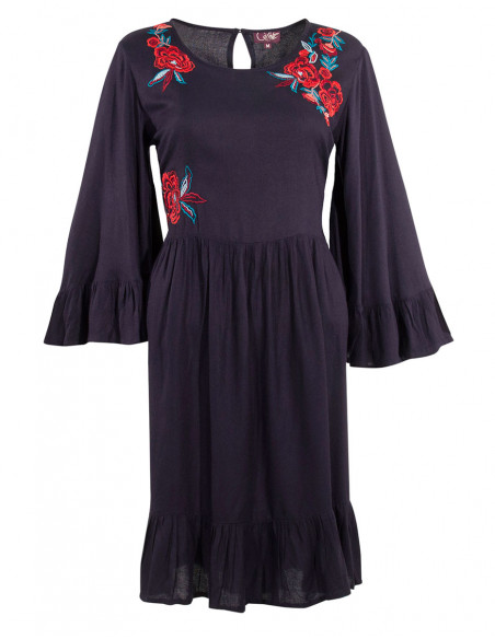Robe Viscose Brode Mousse Crepe