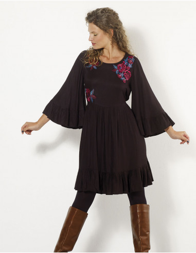 Robe Viscose Brode Mousse Crepe