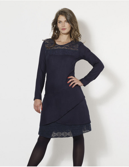 Robe Viscose Panneau Dentelle Coton Brod