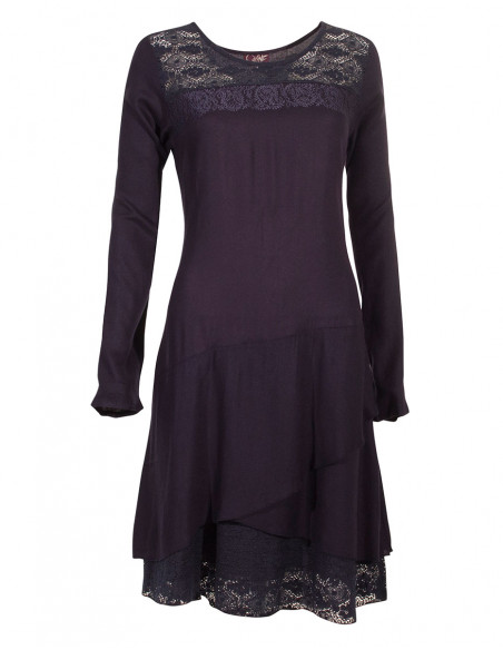 Robe Viscose Panneau Dentelle Coton Brod