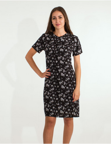 Rayon dress with short sleeves and embroideries