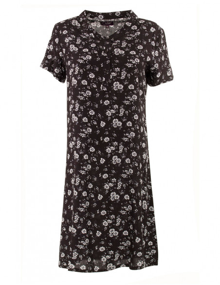 Robe Viscose Manches Courtes Impr Fleurs