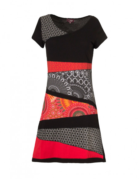 Dress with patch and short sleeves