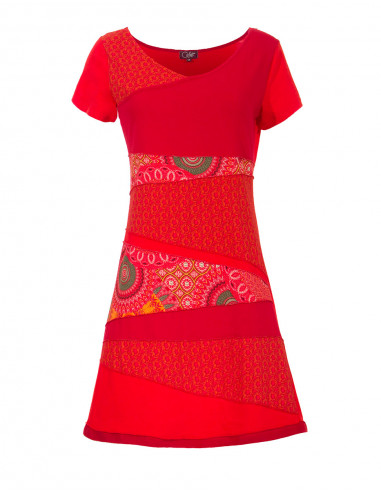 Dress with patch and short sleeves