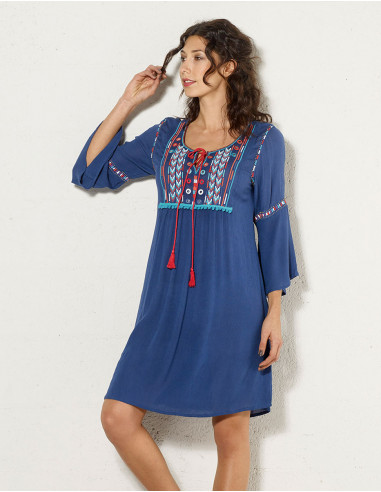 Rayon crepe dress with embroideries