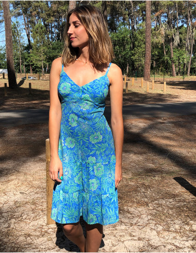 Robe Polyester Bretelles Imprime Hibiscu