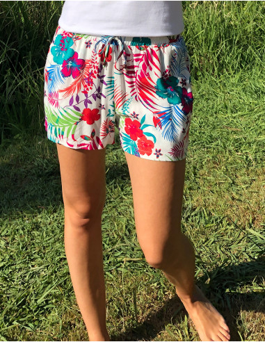Viscose shorts with tropical print