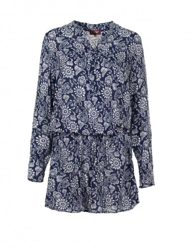 Rayon blouse with long sleeves and fleurette print