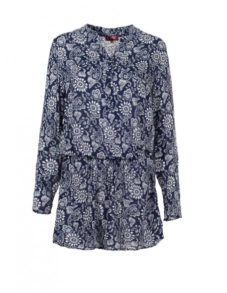 Rayon blouse with long sleeves and fleurette print