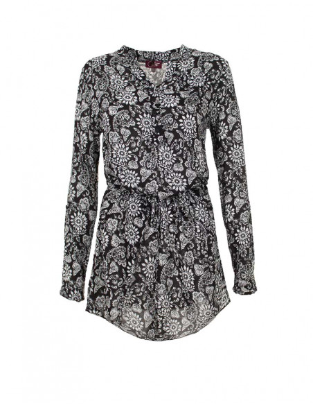 Rayon blouse with long sleeves and fleurette print