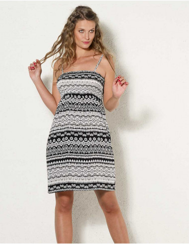 Rayon dress with white and black print