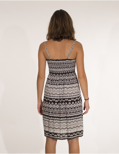 Rayon dress with white and black print
