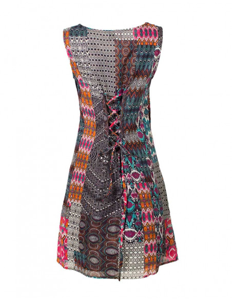 Cotton dress with lining and ikat patch print