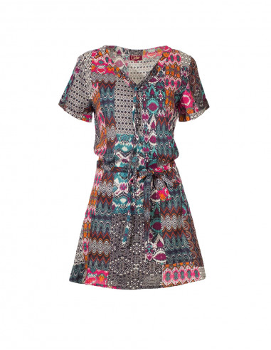 Rayon dress with patch ikat print