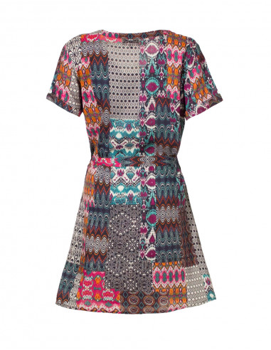 Rayon dress with patch ikat print