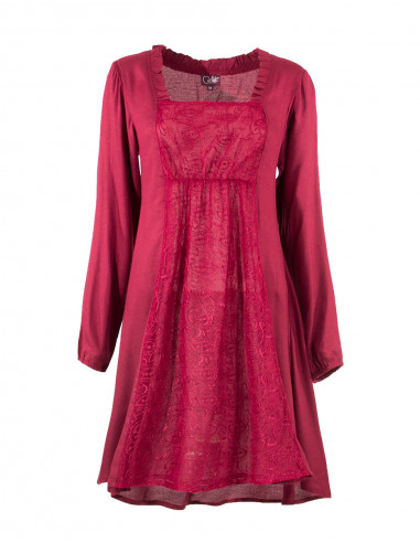 Robe courte viscose col carré