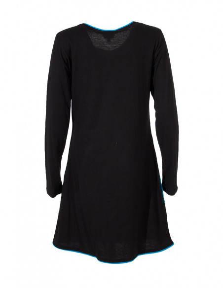 Robe coton imprimée et brodée manches longues