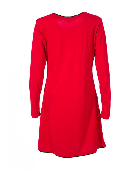 Robe coton imprimée et brodée manches longues