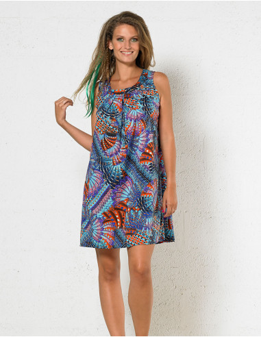 Polyester dress with birds print