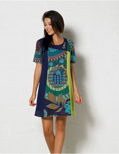 Cotton voile dress with lining and short sleeves