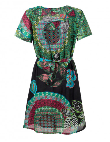 Cotton voile dress with lining and short sleeves