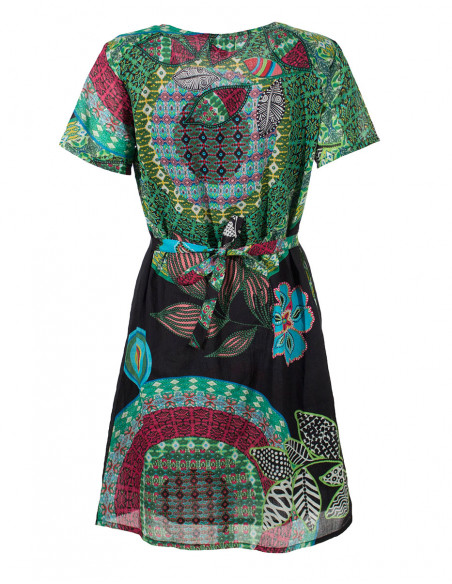 Cotton voile dress with lining and short sleeves