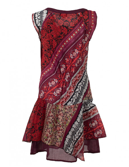 Cotton voile sleeveless dress with lining and indi print
