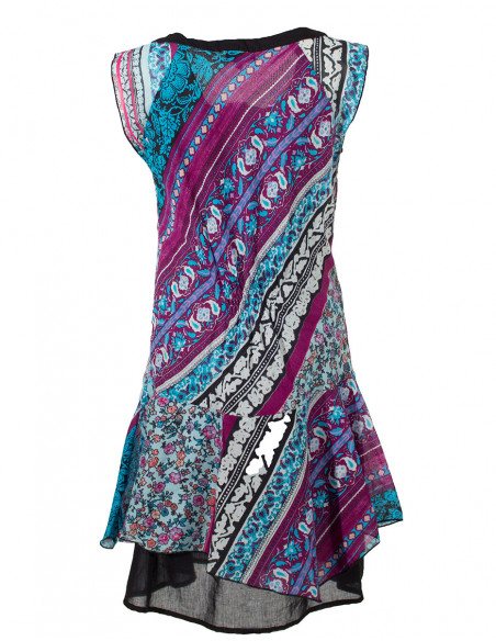 Cotton voile sleeveless dress with lining and indi print