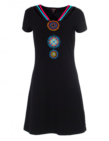 Knitted 97% cotton 3% spandex dress with short sleeves