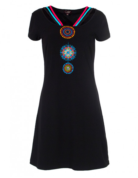 Knitted 97% cotton 3% spandex dress with short sleeves