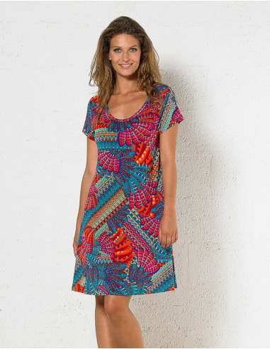 Knitted 96% polyester 4% spandex dress with birds print